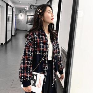 藏青格子小香风棒球服 1983-P125 K189图片