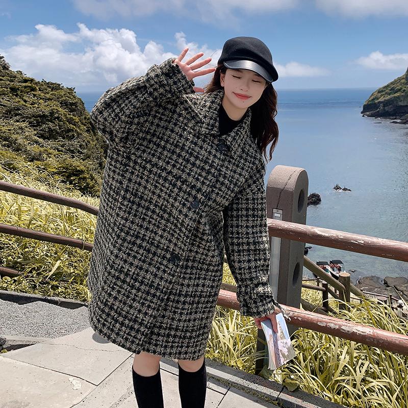 加棉加厚毛呢外套千鸟格大衣057-8831-P175K278,女装毛呢外套,2B080