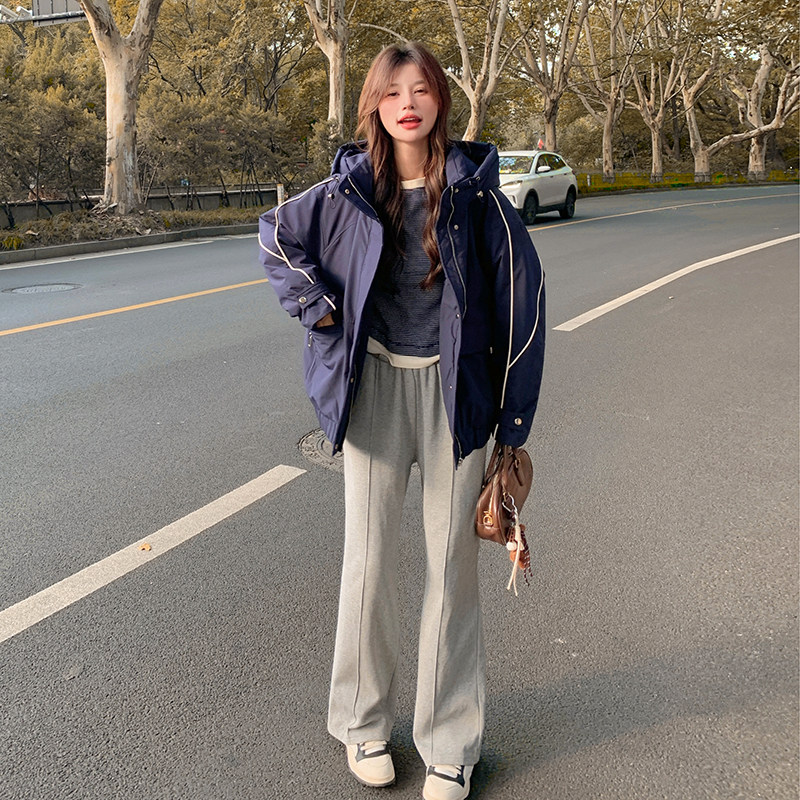 超好看蓝色连帽冲锋衣羽绒服冬女2025高级小众加厚保暖派克服外套,女装羽绒服,2B080