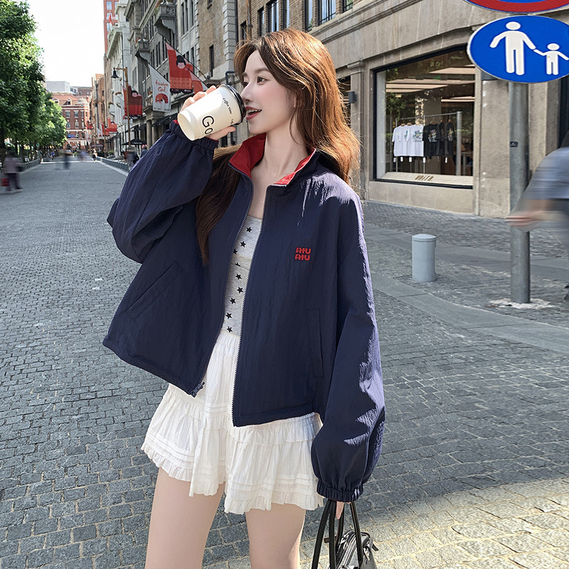 新款藏青色双面穿外套上衣057-9163p165k248,女装短外套,2B080