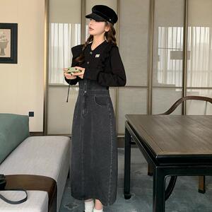 春装黑色拼接牛仔连衣裙 8785-P155控218图片