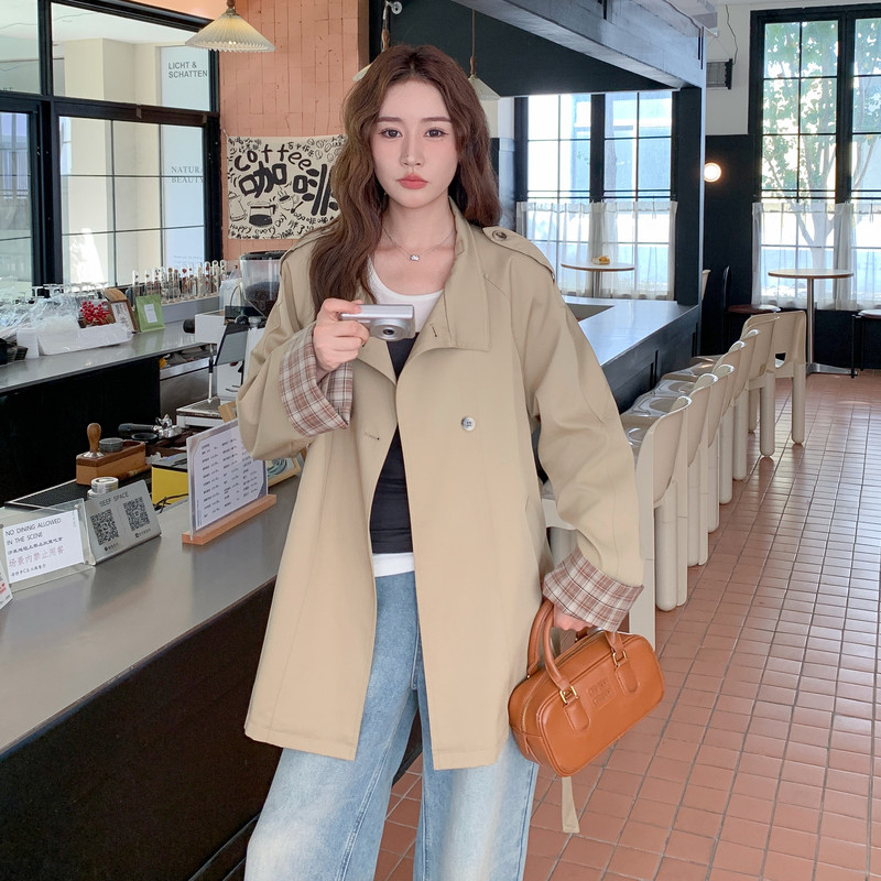 新款卡其色风衣外套袖中长款057-9162p175k268,女装短外套,2B080