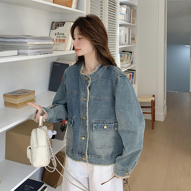 春装毛边牛仔外套上衣2B080-9101-p130k188,女装短外套,2B080