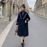 冬装新款现货藏青色毛呢外套海军领呢大衣057-5873-P175K278，女装毛呢外套，唯尔萱