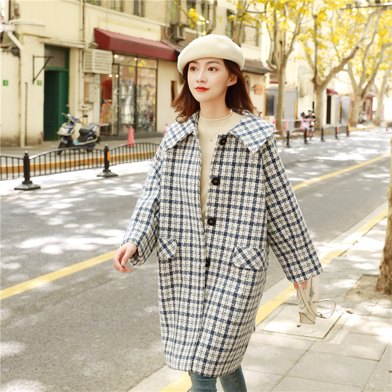 现货格子毛呢大衣三个色2010-P145K218，女装毛呢外套，唯尔萱