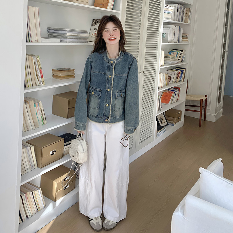 秋装毛边牛仔外套上衣057-9101-p130k188,女装短外套,2B080