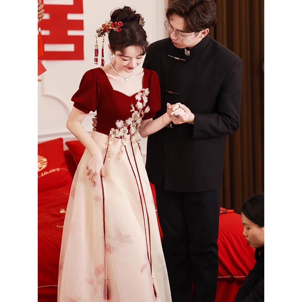 大码孕妇遮肚子高腰敬酒服新娘2025新款结婚便装订婚回门晚礼服