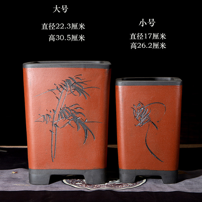 宜兴特大四方签筒紫砂悬崖兰花盆君子兰仿古客厅阳台陶瓷方盆包邮图片