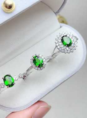 多款式爪镶戒指s925银镶嵌天然透辉石活口女戒椭圆5*7宝石围钻