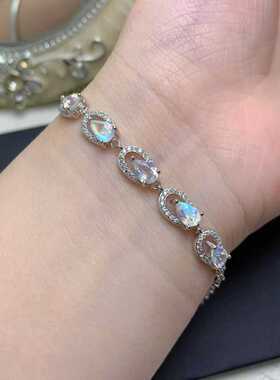 彩宝首饰天然刻面蓝月光手链925银镶嵌水滴4*6mm月光石蓝光好百搭