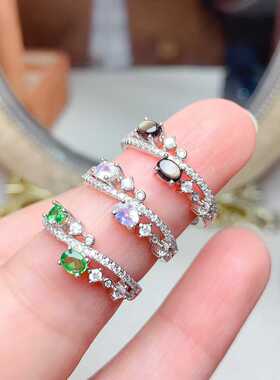 多宝戒指天然沙弗莱星光蓝宝石刻面蓝月光活口女戒s925银镶嵌首饰