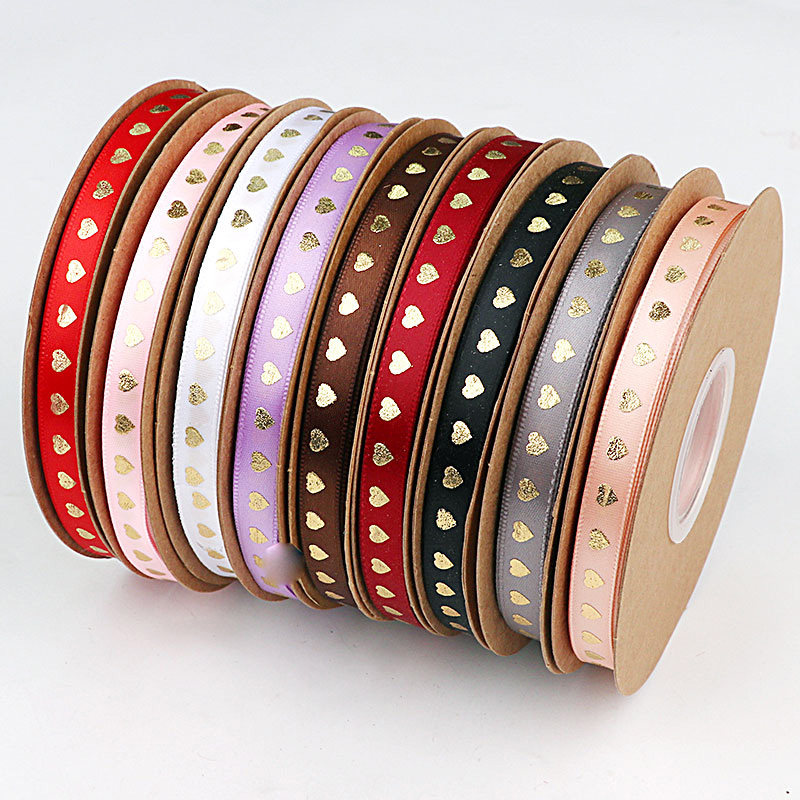 1cm烫金带印字爱心装饰彩带礼物礼品鲜花包装丝带心型蝴蝶结缎带