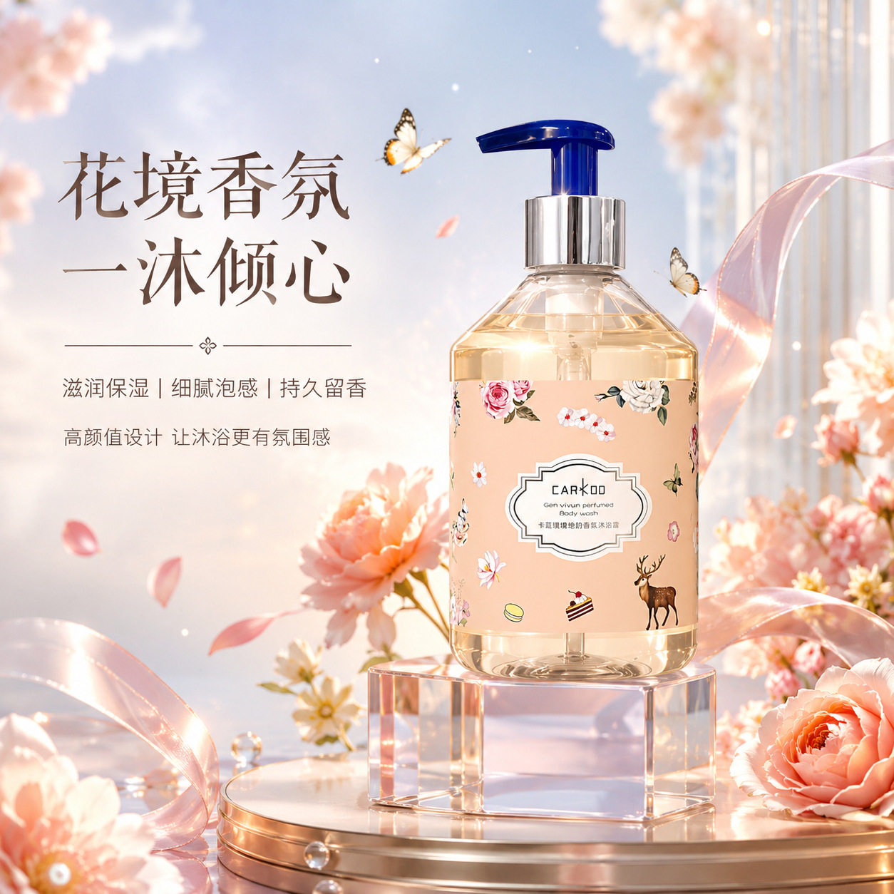新款卡蔻璟瑰逸韵香氛沐浴露补水滋润深层清爽保湿淡香留香家庭装