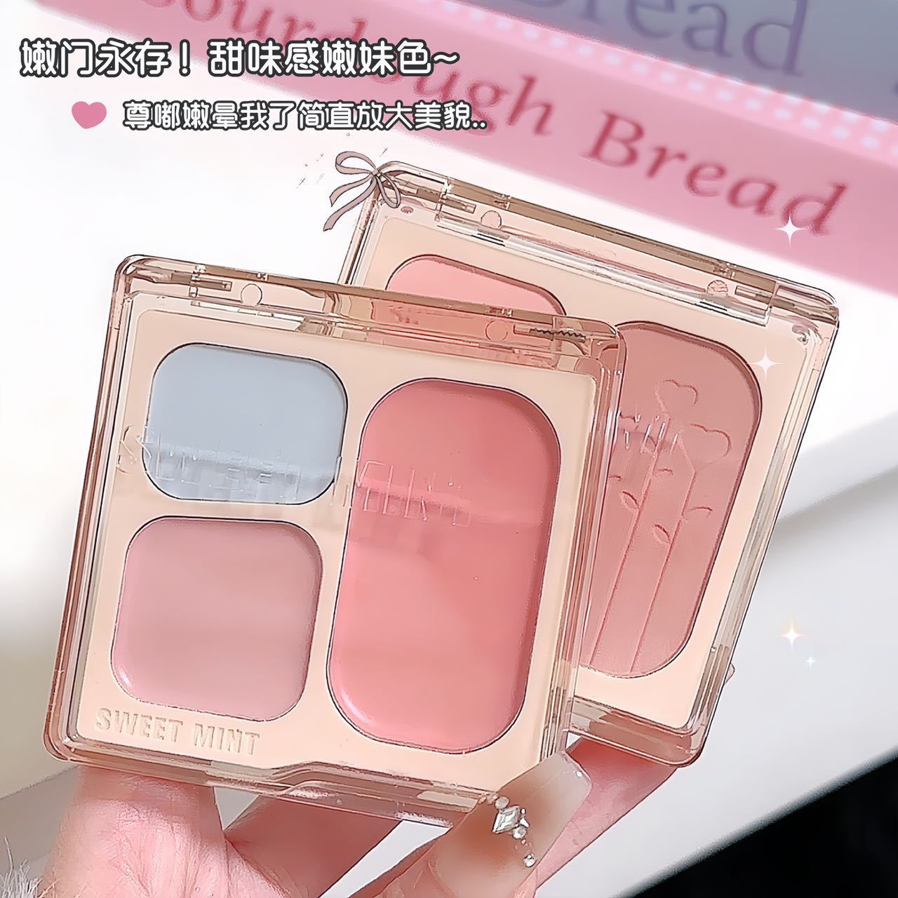 SWEETMINT三色盘韩系膨胀收缩色三合一自然哑光腮红盘腮红/胭脂