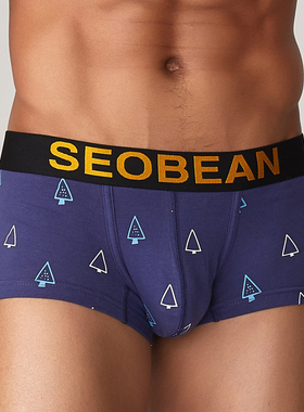 2色选SEOBEAN/希宾男士内衣青年棉质平角内裤学生可爱四角底裤头