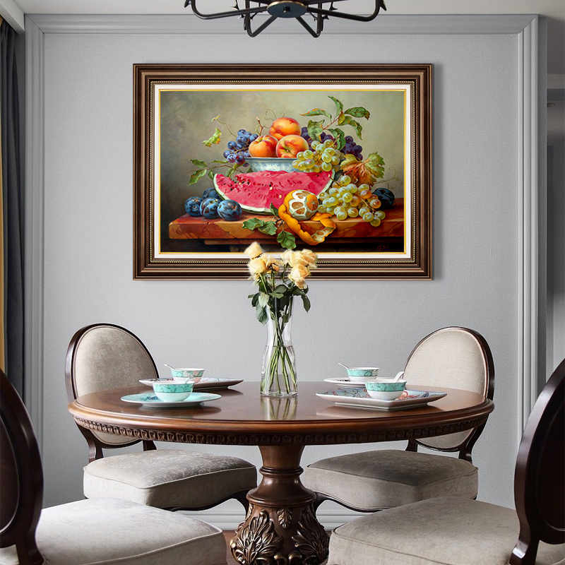 美式餐厅装饰画玄关柜墙画欧式复古饭厅餐桌壁画餐边柜水果挂画图片