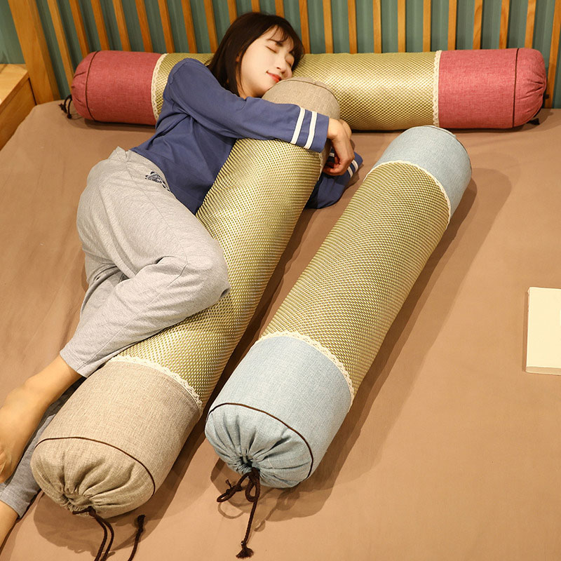 冰丝亚麻凉席可水洗夏季夹腿侧睡觉抱枕长条枕圆柱床上生日礼物女
