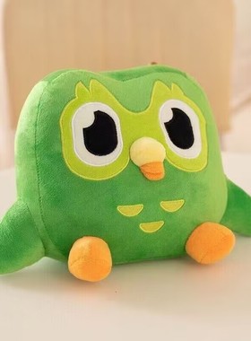 猫头鹰多邻国鸟公仔Duolingo周边绿色毛绒玩具猫头鹰玩偶督促学习