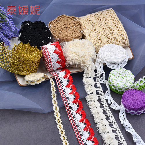 彩色棉弹力金色蕾丝花边衣服边带布料 手工diy服装辅料瓶子装饰料 - 封面