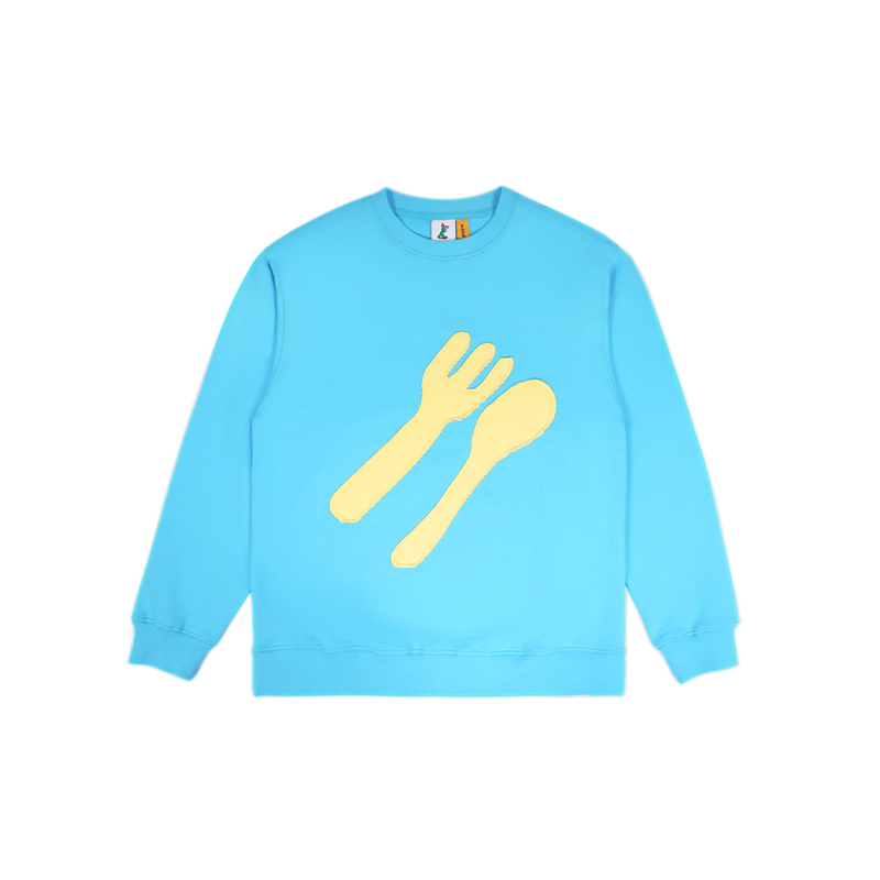 MoodLikeMe  刀叉餐具贴布绣撞色slogan多巴胺俏皮圆领卫衣