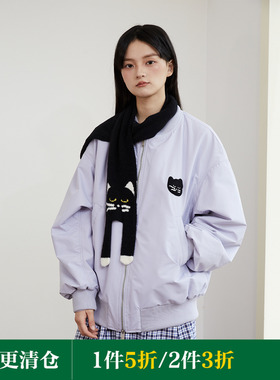 MoodLikeMe 猫咪头毛巾绣夹棉MA1飞行夹克2024秋冬设计感时尚外套
