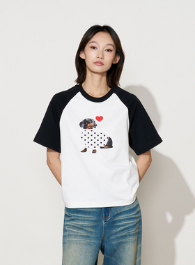 闷与狂FMACM 波点小狗 索罗纳凉感速干插肩短袖T恤