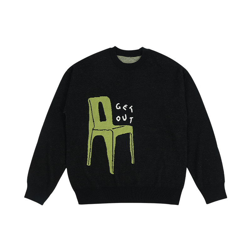 Mood Like Me  椅子slogan芝麻提花纯色印花宽松纯棉圆领毛衣