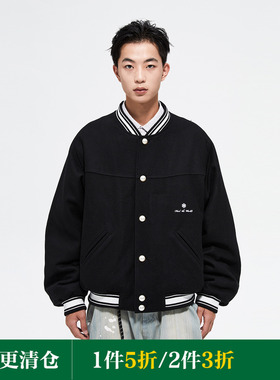 FMACM闷与狂 学院徽章复古重磅毛呢棒球夹克2024秋冬男女款棉外套