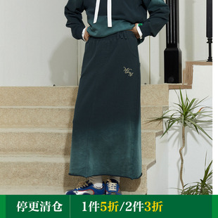 MoodLikeMe 喷马骝工艺洗褪做旧渐变刺绣针织长裙2024春秋半身裙