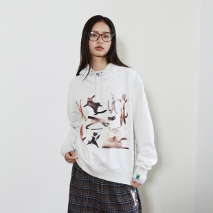 直喷连帽卫衣2024春秋新款 Mood 跳舞猫创意数码 宽松上衣 Like
