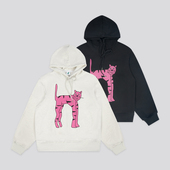 Me粉色猫咪丝网印花连帽卫衣2024春秋新款 Mood Like 宽松休闲上衣