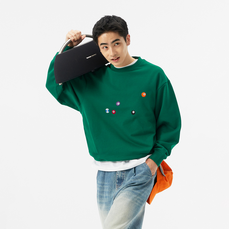 FMACM闷与狂 台球刺绣捏褶400g百搭纯色圆领套头卫衣2024秋上衣 - 封面