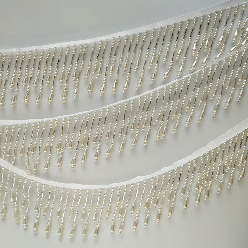 7厘米高亮珍珠螺旋管流苏晚礼服演出舞台服装花边裙摆装饰diy窗帘