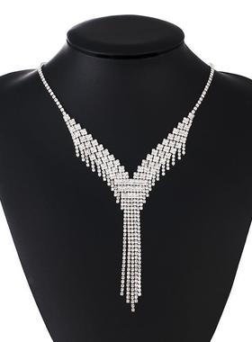 欧美时尚水钻网红衣链超闪项链