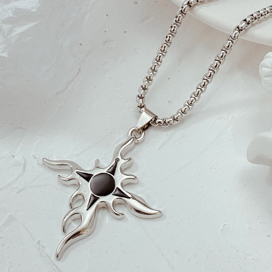 时尚新款霸气钛钢火焰十字架兄弟项链男士个性独特另类可刻字吊坠