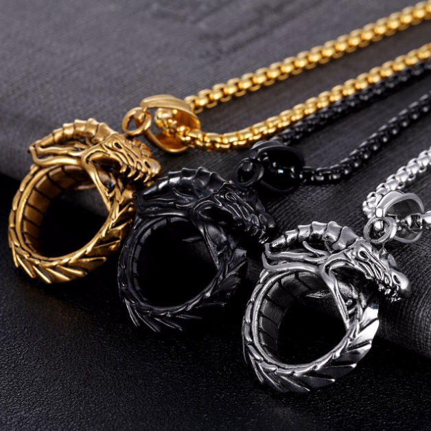 朋克另类霸气圆环徽章古老图腾衔尾蛇兄弟项链男三人送礼物个性帅
