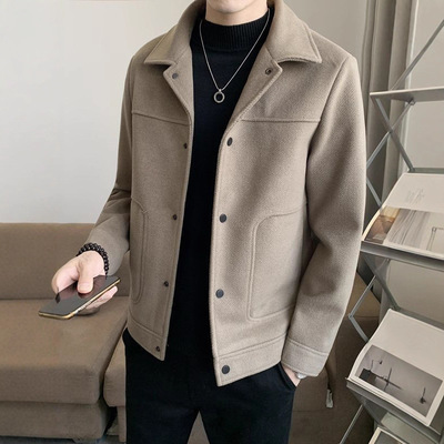 男士夹克春秋冬季韩版潮流修身休闲呢子短款高级感毛呢外套男加厚
