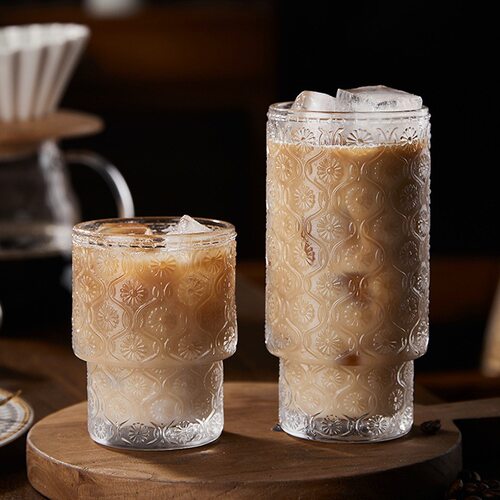KAFELEX雅泰浮雕复古可叠美式咖啡杯玻璃水杯饮料杯女小清新果