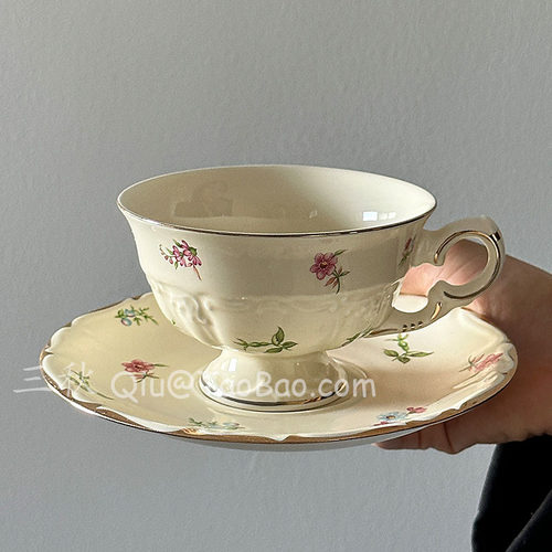 KAFELEX三秋Sanq法式复古清新小碎花下午茶杯咖啡杯碟拿铁杯小众