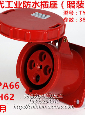 TYPE-334 IP67防水工业航空插座4孔63A(暗装固定式) 3P+E 380V 6H