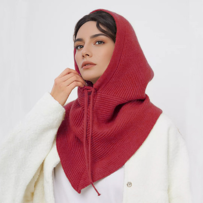 Simple Knitted Neck Gaiter & Hat 2-in-1 with Drawstring warm