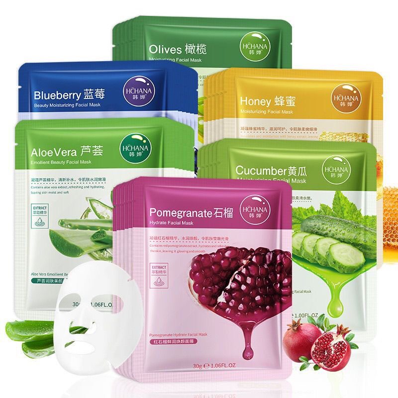 Multi-style Aloe Pomegranate Cucumber Mask, Hydrating 10pcs