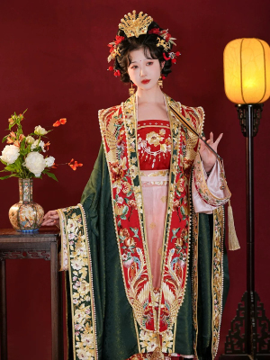 遇囍来汉服女宋制婚服绿色灵犀凤冠霞帔传统婚礼中式嫁衣套装出租