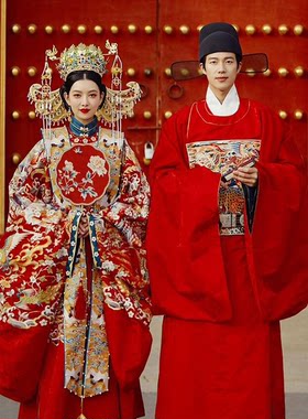 出租婚服中式婚礼新娘结婚嫁衣明制汉服凤冠霞帔男女全套结婚礼服
