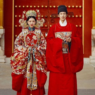 出租婚服中式婚礼新娘结婚嫁衣明制汉服凤冠霞帔男女全套结婚礼服