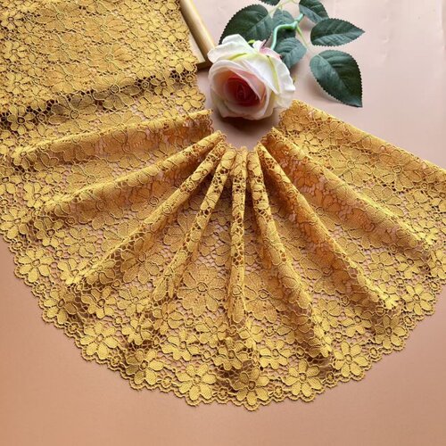 外贸新品 黄色弹力蕾丝花边裙子加长服装辅料袖子边下摆衣服装饰