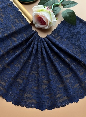 法单新品藏蓝色弹性蕾丝花边抹胸服装辅料裙摆加长装饰布料宽23CM