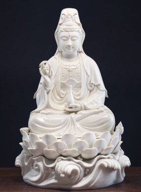 高端德化白陶瓷观音菩萨佛像供奉南海观世音居家平安海浪底座观音