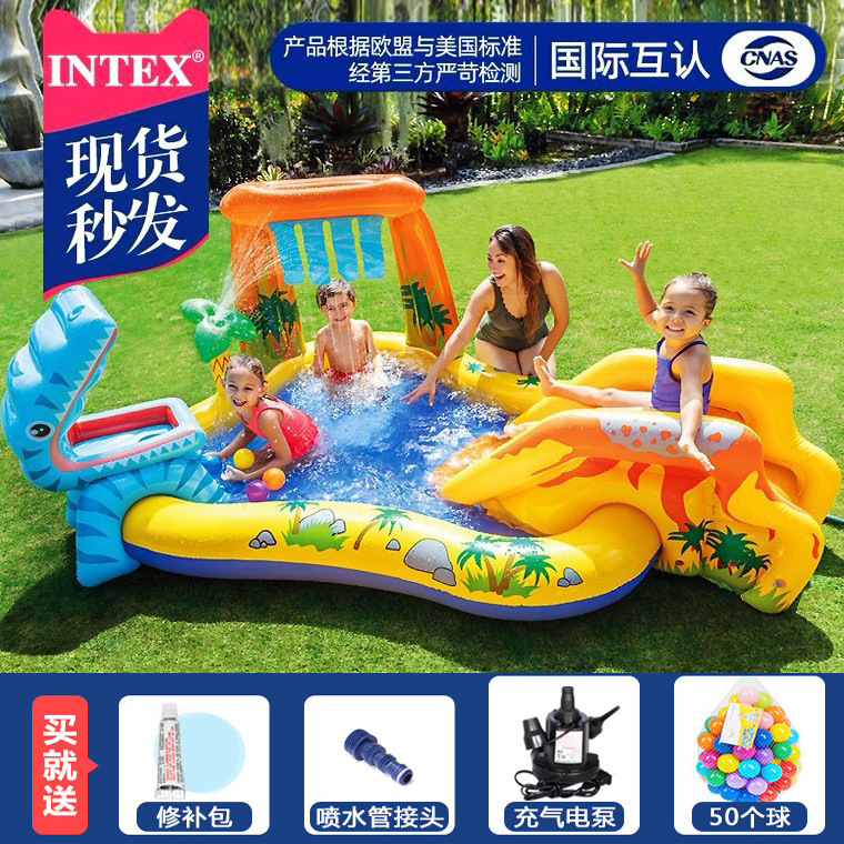 INTEX婴儿童充气游泳池大号室外小孩喷水戏水池宝宝家用海洋球池