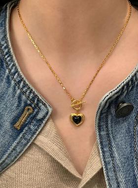 复古轻奢黑桃爱心项链